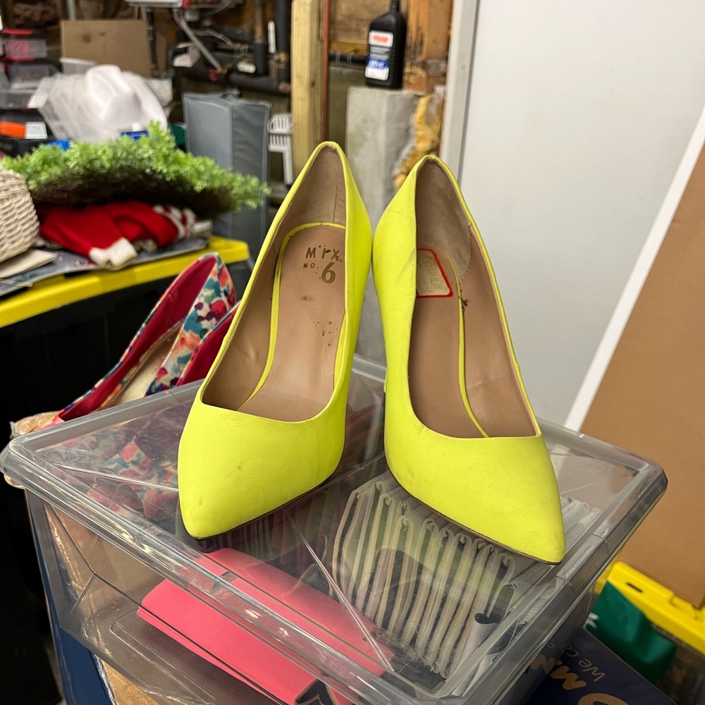 Neon green & Pink floral pumps. Used but good condition. Both size 9. $10 each